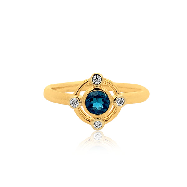 Lili-Belle - bezel set london blue topaz and diamond dress ring in 9ct yellow gold