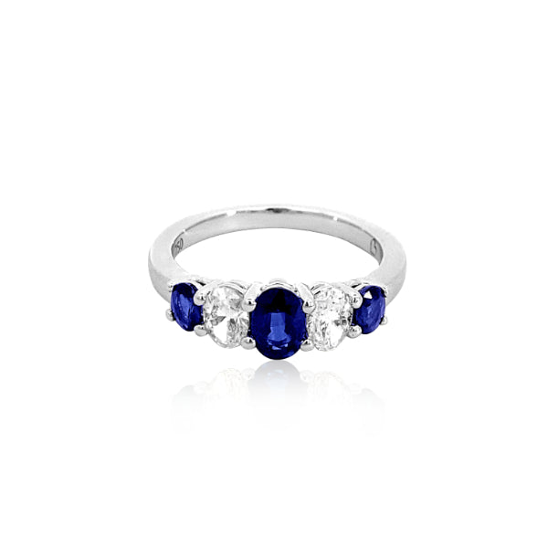 Stacey - oval ceylonese sapphire and diamond anniversary ring in 18ct white gold