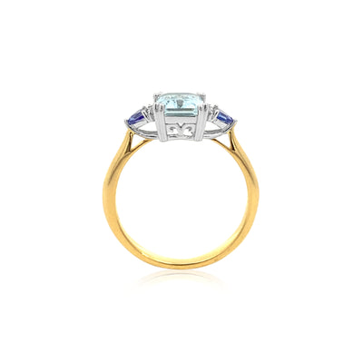 Maleah - aquamarine, tanzanite & diamond ring in 9ct yellow and white gold