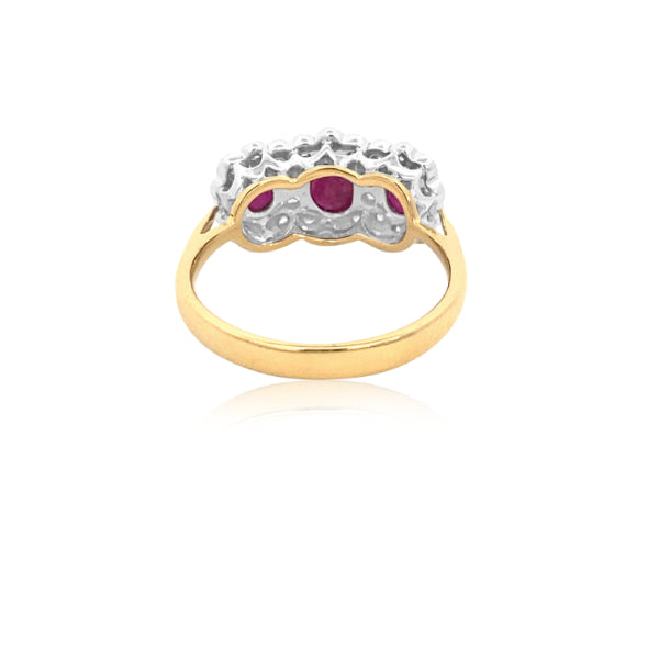Reba - Ruby & Diamond halo celebration ring in 18ct two tone gold