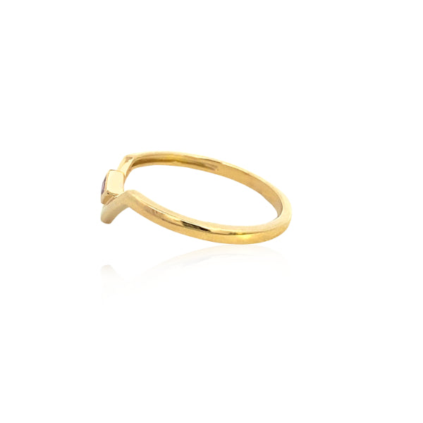 V shaped ring with Piink Sapphire in 9ct gold