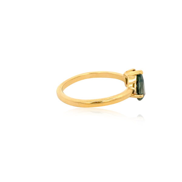 Bex - pear shaped green and princess cut blue sapphire celebration ring in 9ct yellow gold