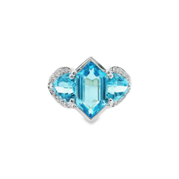 Blue topaz and diamond dress ring in 9ct white gold