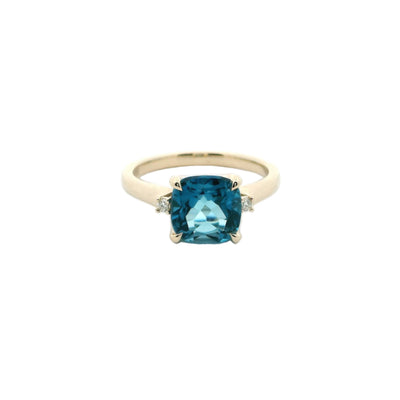 Mira - cushion cut london blue topaz and diamond dress ring in 9ct yellow gold