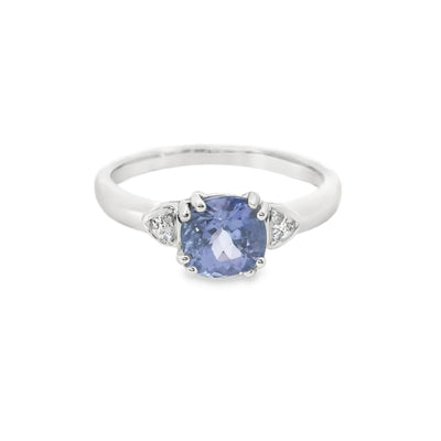 9ct white gold ring with 6mm Tanzanite and Diamond set shoulders