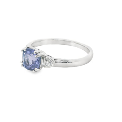 9ct white gold ring with 6mm Tanzanite and Diamond set shoulders