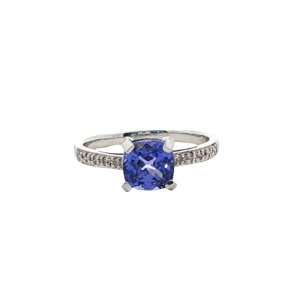 Tanzanite and diamond dress ring in 9ct white gold