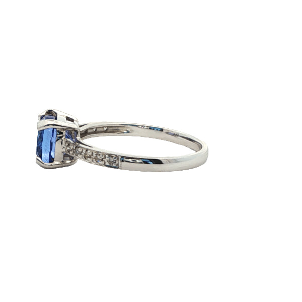 Tanzanite and diamond dress ring in 9ct white gold