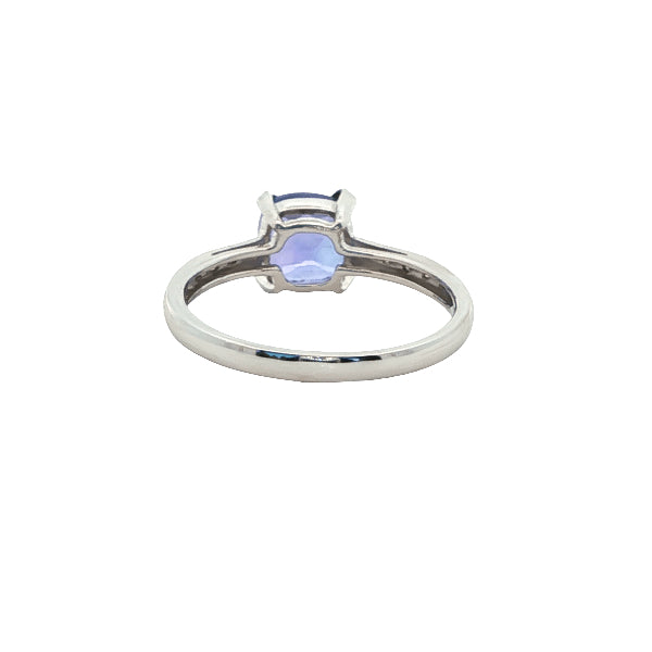Tanzanite and diamond dress ring in 9ct white gold