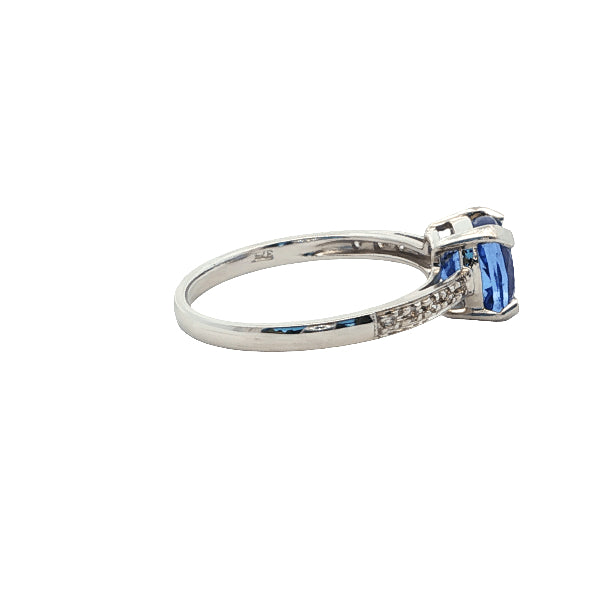 Tanzanite and diamond dress ring in 9ct white gold