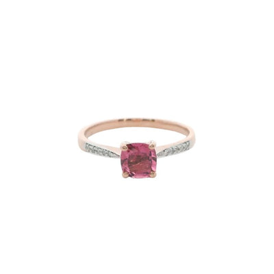 Pink tourmaline and diamond ring in 9ct rose gold