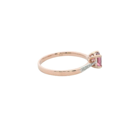 Pink tourmaline and diamond ring in 9ct rose gold