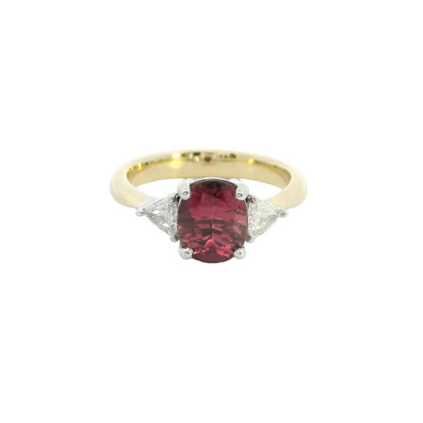 Rikki - oval pink tourmaline and trillion diamond ring in 18ct yellow gold
