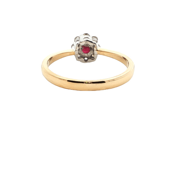 Ruby and diamond cluster ring in 9ct yellow gold