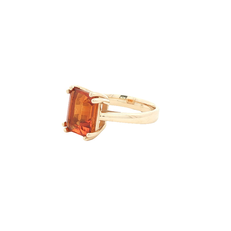 Coralie - emerald cut citrine solitaire ring in 9ct yellow gold
