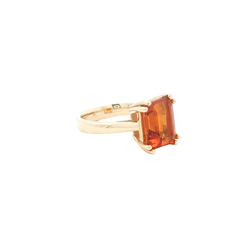 Coralie - emerald cut citrine solitaire ring in 9ct yellow gold