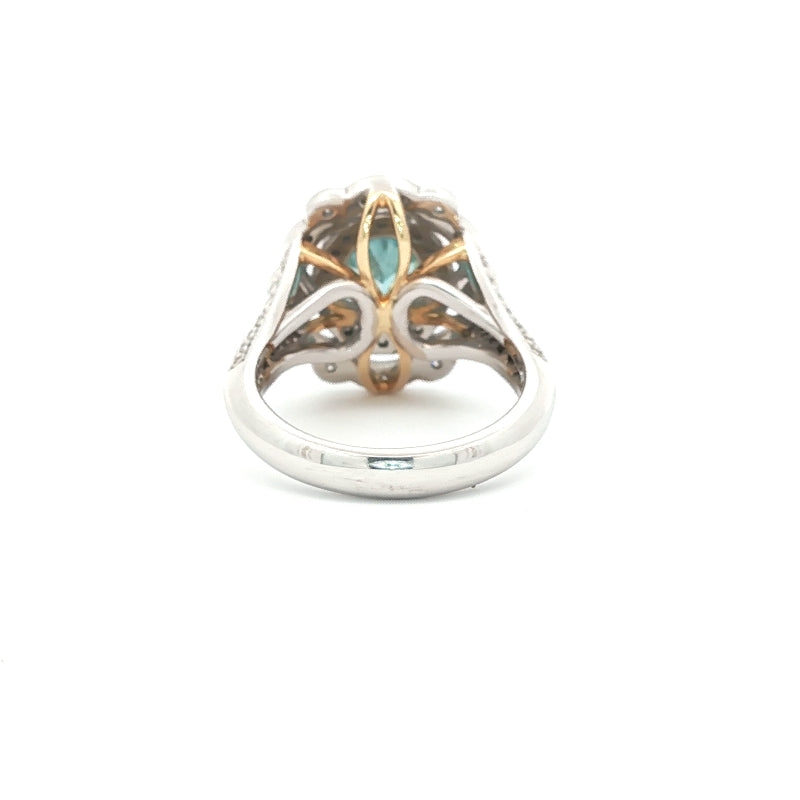 Hine - Blue zircon & diamond halo ring in 18ct white gold