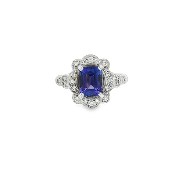 Iris - 18ct white gold Tanzanite & diamond vintage inspired ring