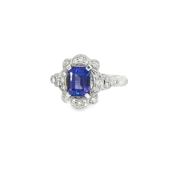 Iris - 18ct white gold Tanzanite & diamond vintage inspired ring