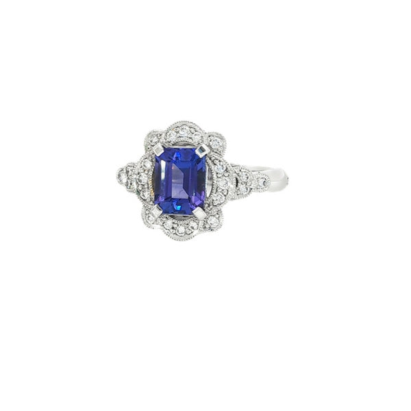 Iris - 18ct white gold tanzanite & diamond vintage inspired ring