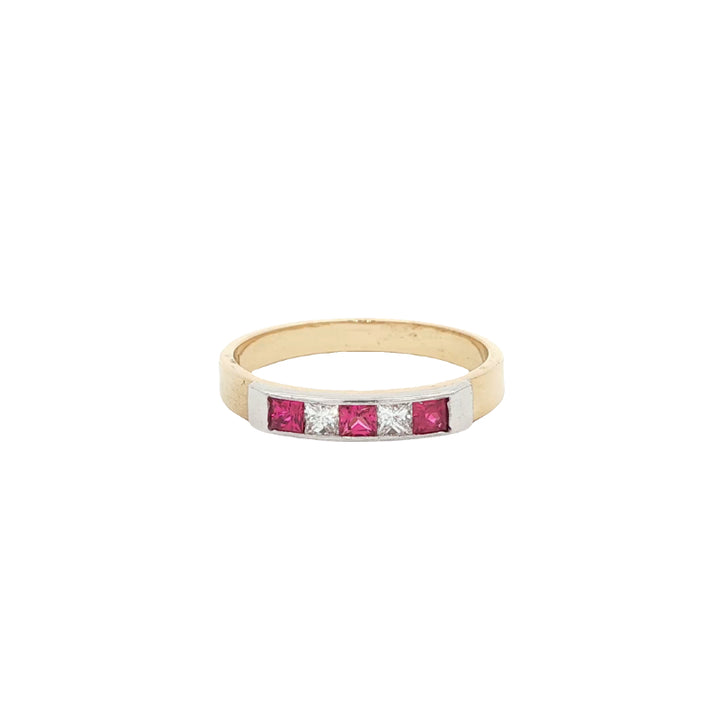 Ruby and diamond eternity ring in 18ct yellow gold