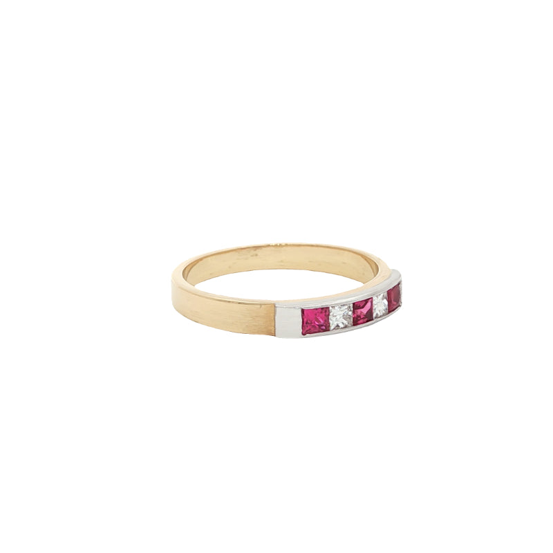 Ruby and diamond eternity ring in 18ct yellow gold