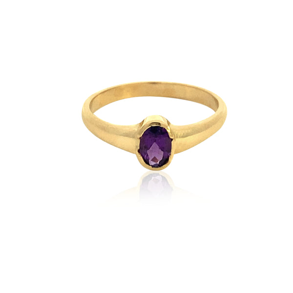 Amethyst semi rubover ring in 9ct yellow gold