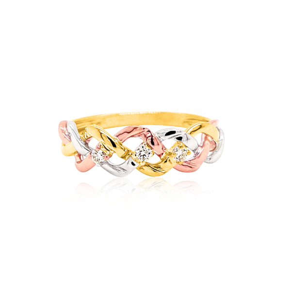 Woven three tone gold Diamond Ring