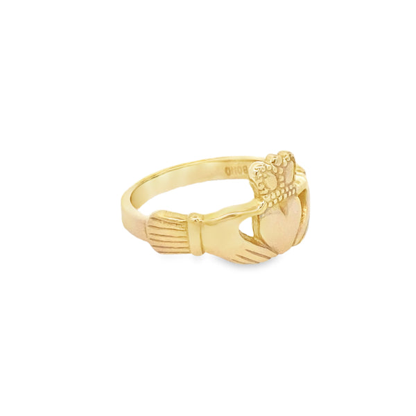 Ladies plain irish claddagh ring in 9ct yellow gold