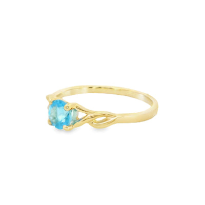 Blue topaz dress ring with twisted shoulders in 9ct yellow gold