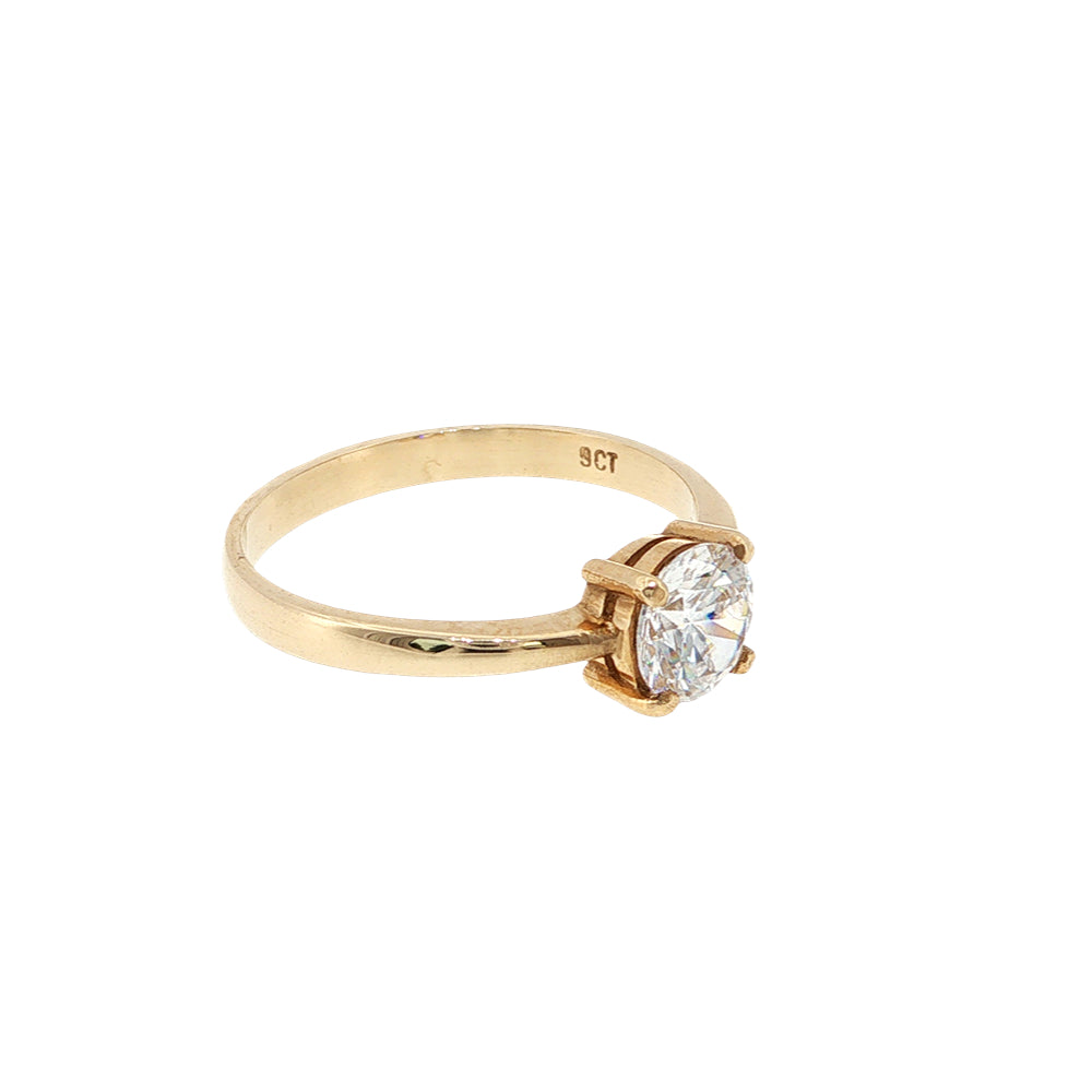Solitaire dress ring with round cz in 9ct yellow gold