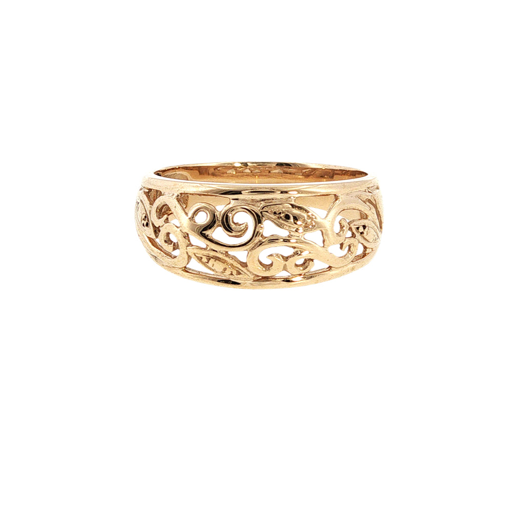 Filigree dome shaped ring in 9ct yellow gold
