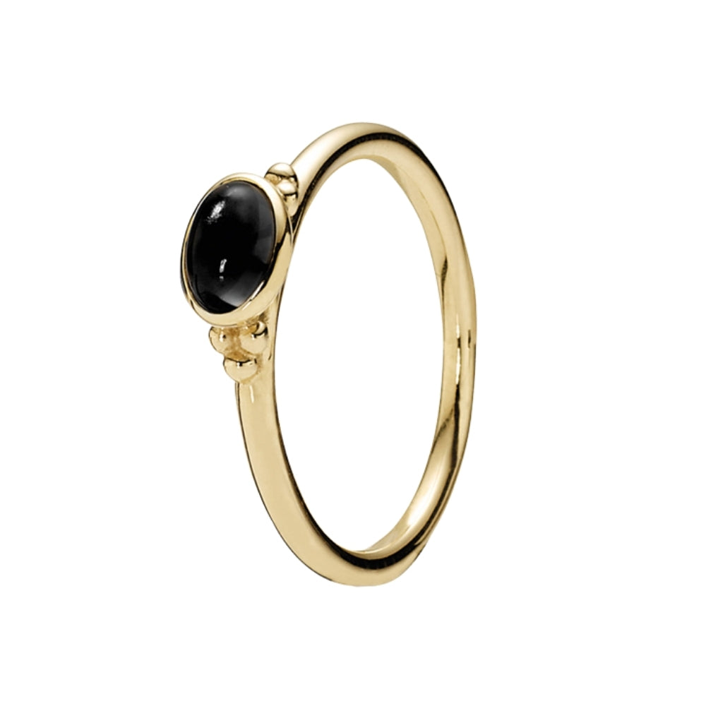14ct yellow gold tube ring with Onyx - K