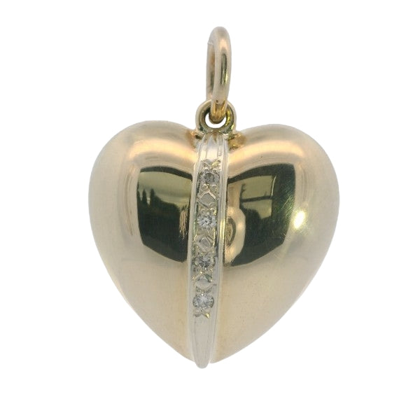 Diamond set puff heart pendant in 9ct yellow gold