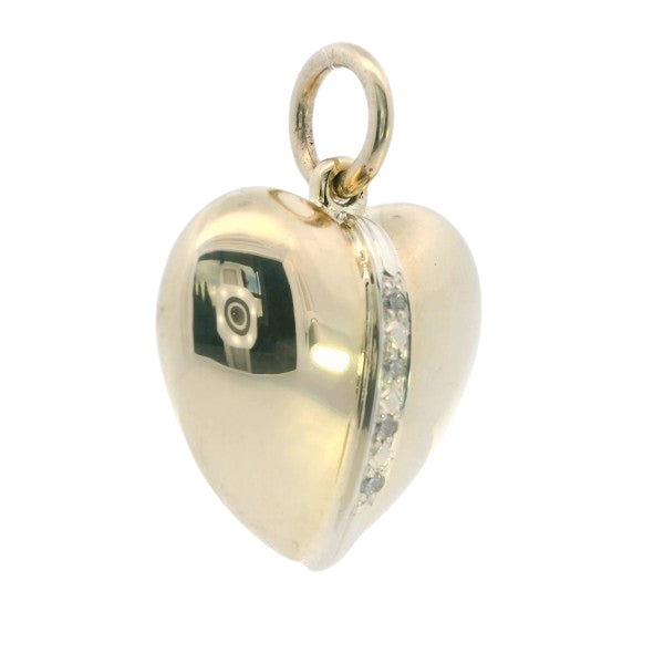 Diamond set puff heart pendant in 9ct yellow gold