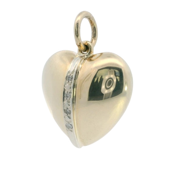 Diamond set puff heart pendant in 9ct yellow gold