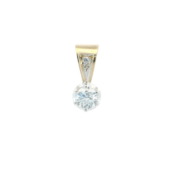 Diamond drop pendant on diamond set 9ct yellow gold bale