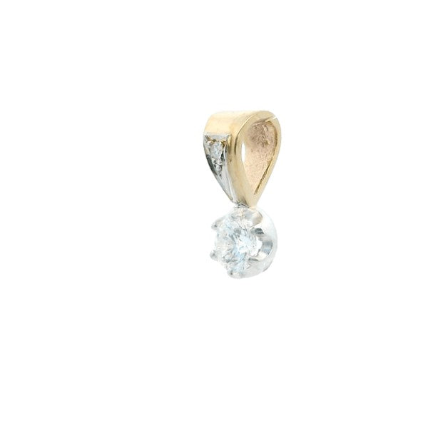 Diamond drop pendant on diamond set 9ct yellow gold bale