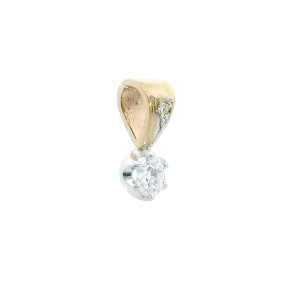 Diamond drop pendant on diamond set 9ct yellow gold bale