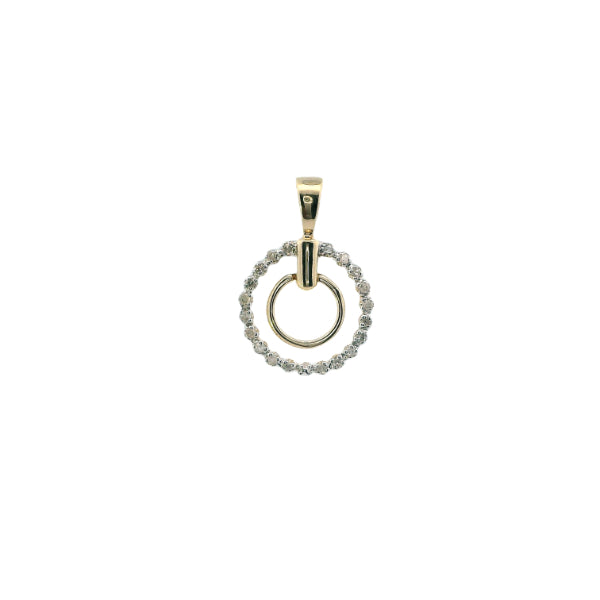 Diamond set double circle pendant in 9ct yellow gold