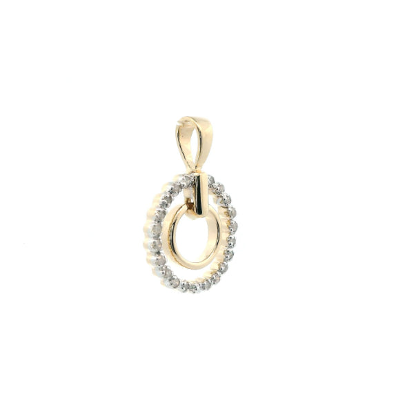 Diamond set double circle pendant in 9ct yellow gold