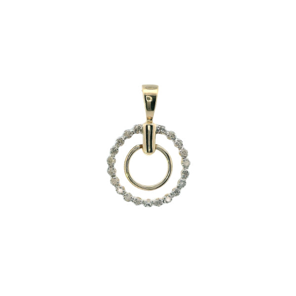 Diamond set double circle pendant in 9ct yellow gold
