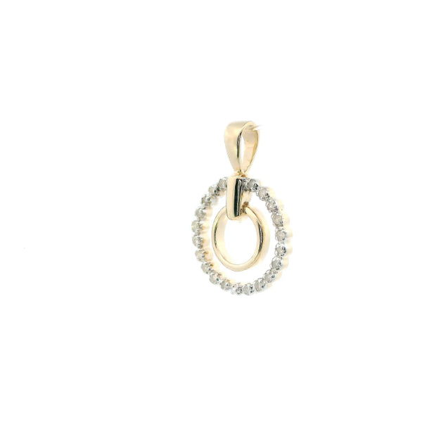Diamond set double circle pendant in 9ct yellow gold