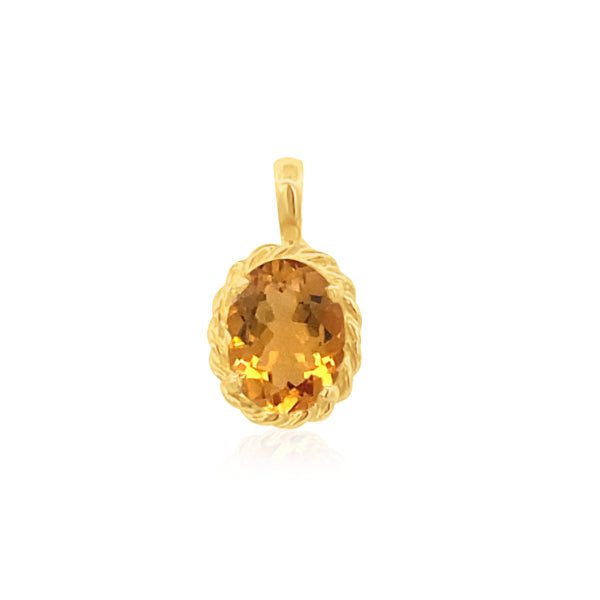 9ct yellow gold citrine rope edge pendant