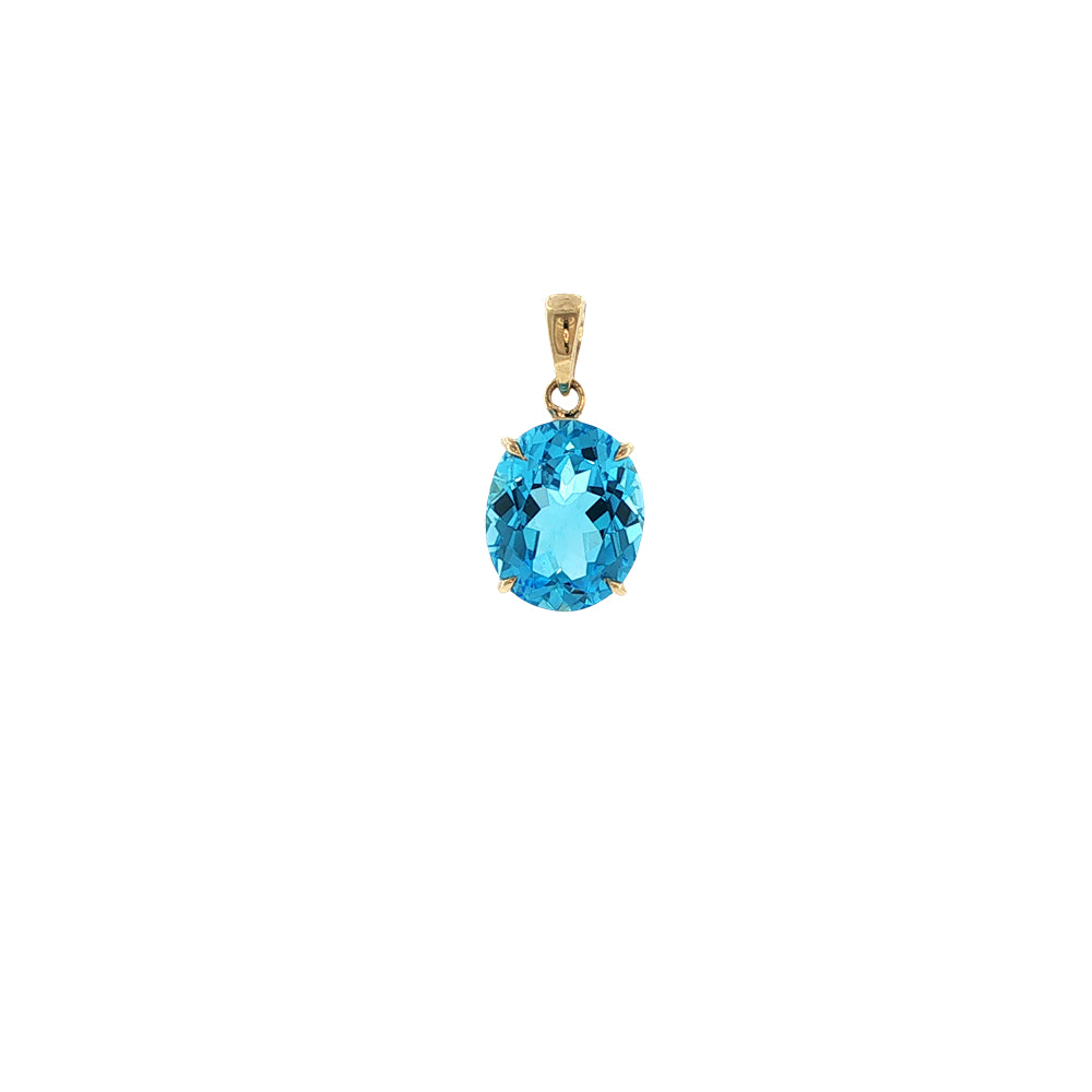 Oval blue topaz pendant in 9ct yellow gold