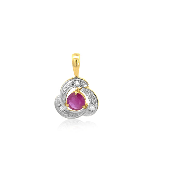 9ct yellow and white gold knot pendant with ruby & diamonds