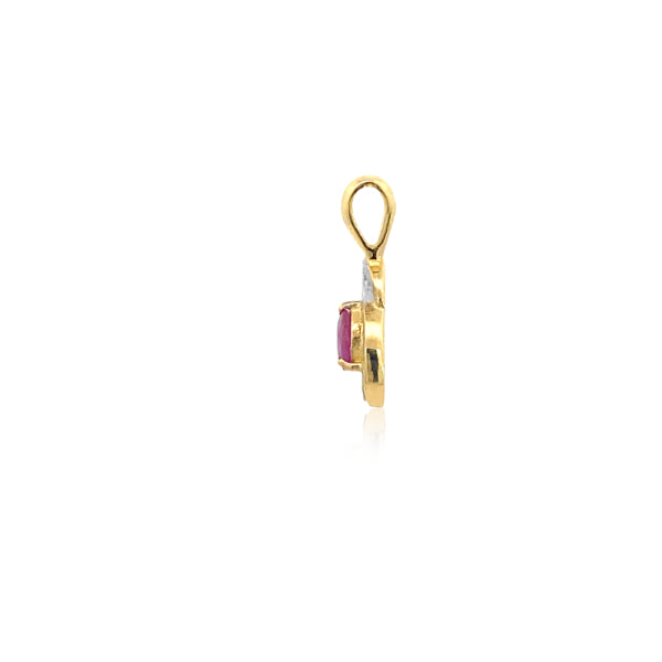 9ct yellow and white gold knot pendant with ruby & diamonds
