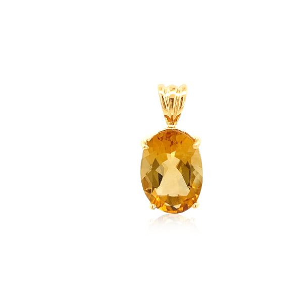 9ct yellow gold oval citrine drop pendant