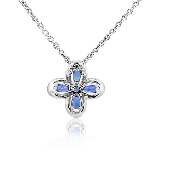 18ct white gold diamond and ceylon sapphire pendant with 18ct white gold 40cm chain