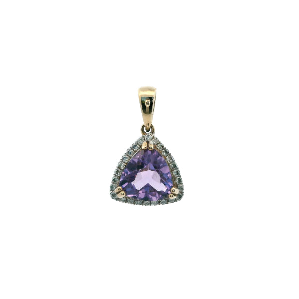 9ct yellow gold amethyst and diamond pendant